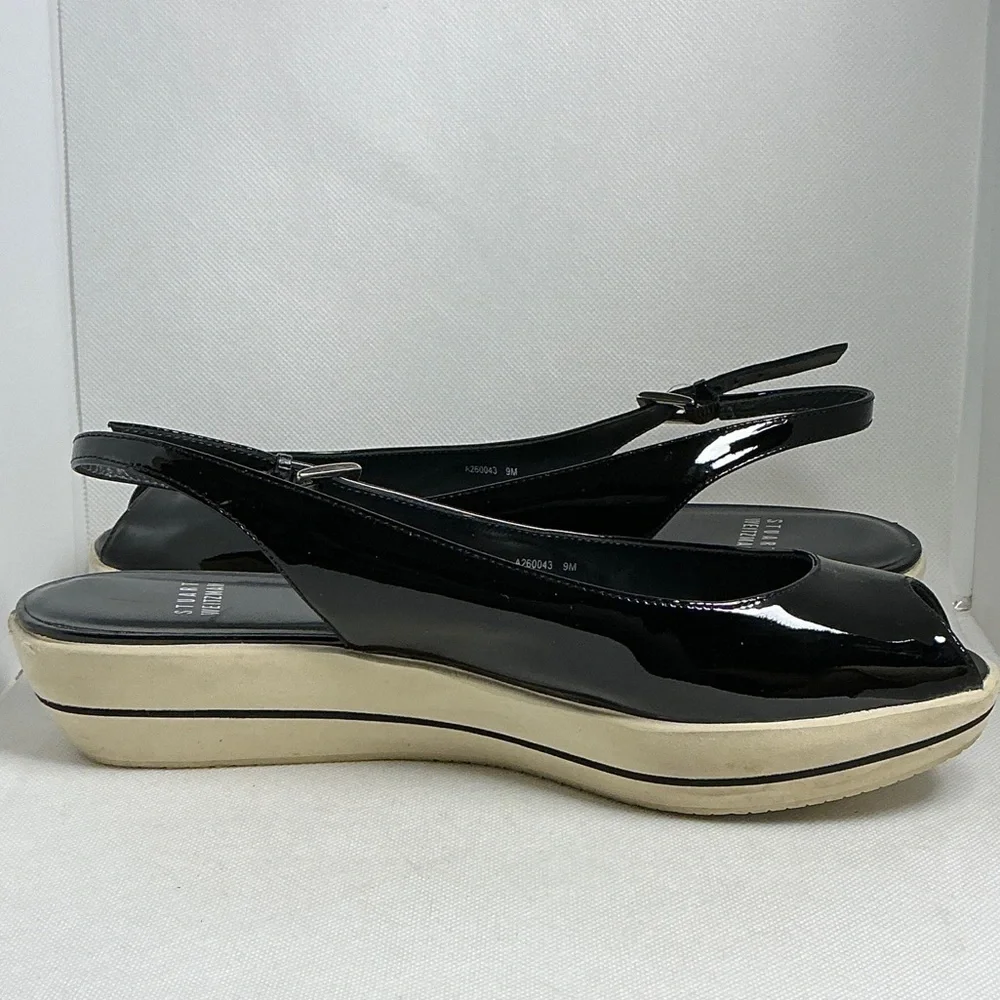 Stuart Weitzman Black Patent Platform Wedge Slingback Sandals Size 9 - Picture 4 of 15